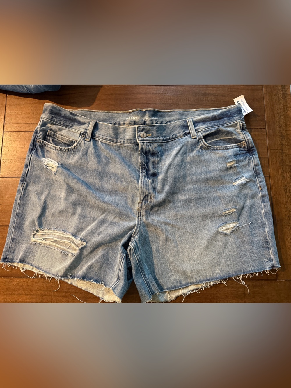 Old Navy Light Blue Distressed Slouchy Straight Jean Shorts